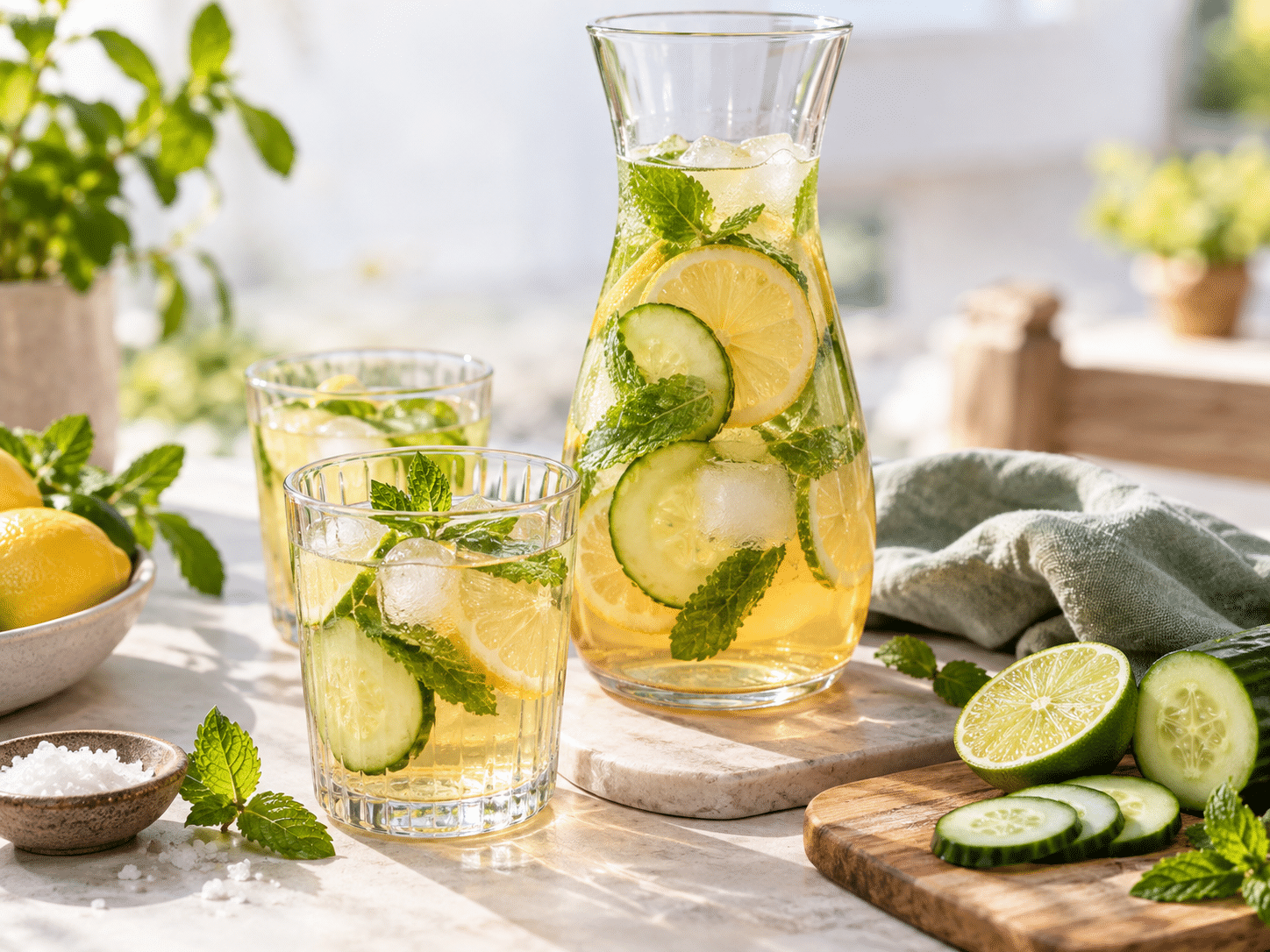Sommerlicher Elektrolytdrink mit Apfelsaft, Limette, und Minze