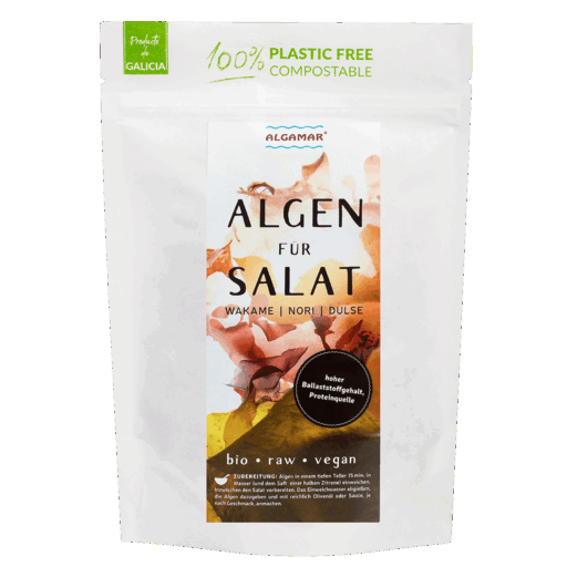 Algen für Salat, Voderseite Verpackung, 25 Gramm