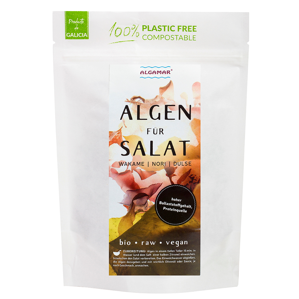 Algen für Salat, Voderseite Verpackung, 25 Gramm