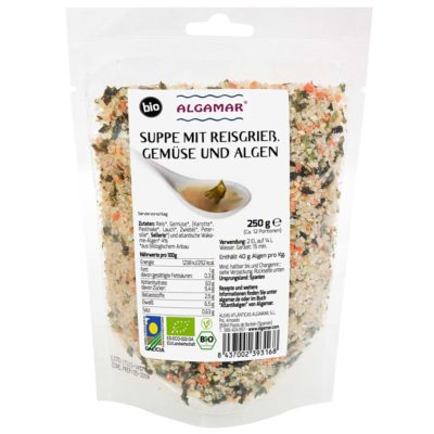 Produktfoto Algamar Suppe mit Reisgrieß, Gemüse und Algen 250g Packung Vorderseite