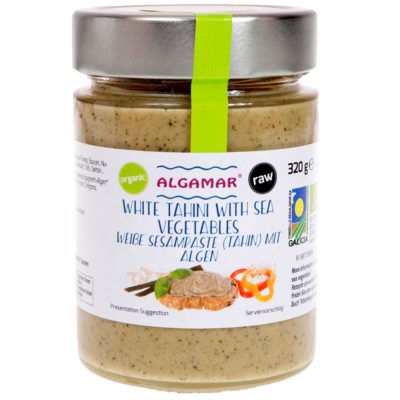 Produktfoto Algamar weiße Sesampaste mit Algen 320g Glas Voderseite